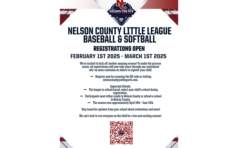Nelson County Little League Baseball & Softball Registrations